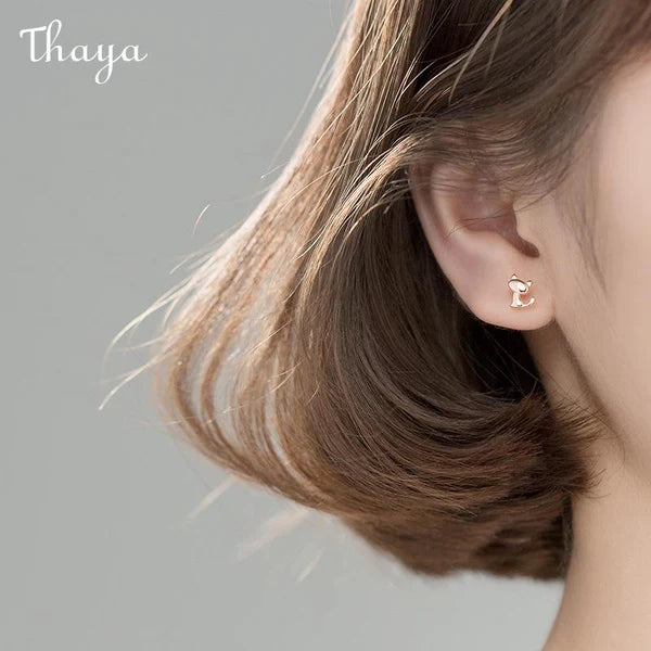 925 Silver Cute Little Cat Earrings