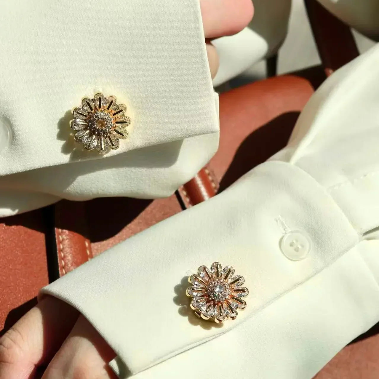 Bellis Button Cover Set – Full-Bloom Cubic Zirconia Daisy in Gold or Silver