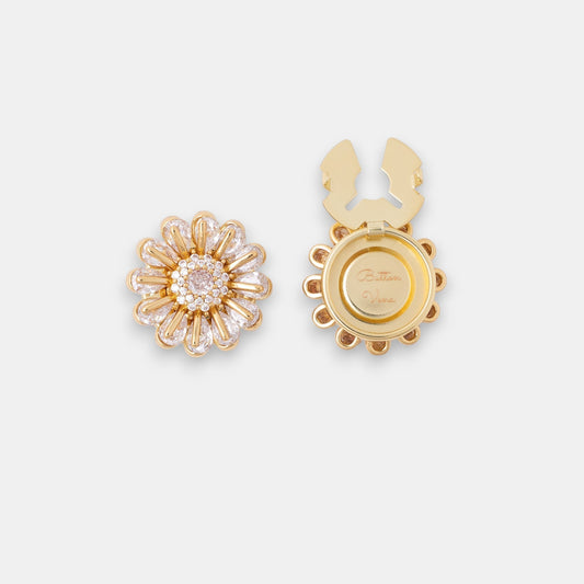 Bellis Button Cover Set – Full-Bloom Cubic Zirconia Daisy in Gold or Silver