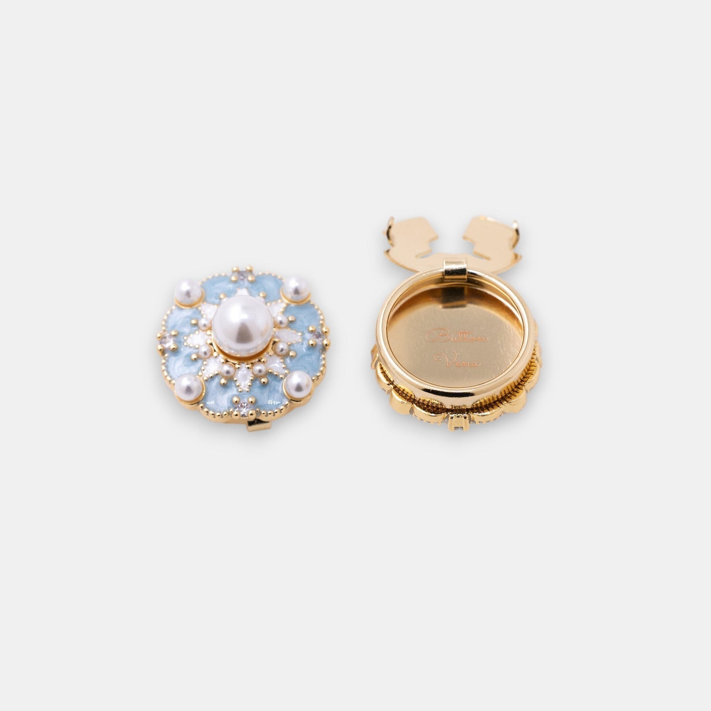 Macaron d’Azure Button Cover Set – 18K Gold Enamel & Zirconia Parisian Accent