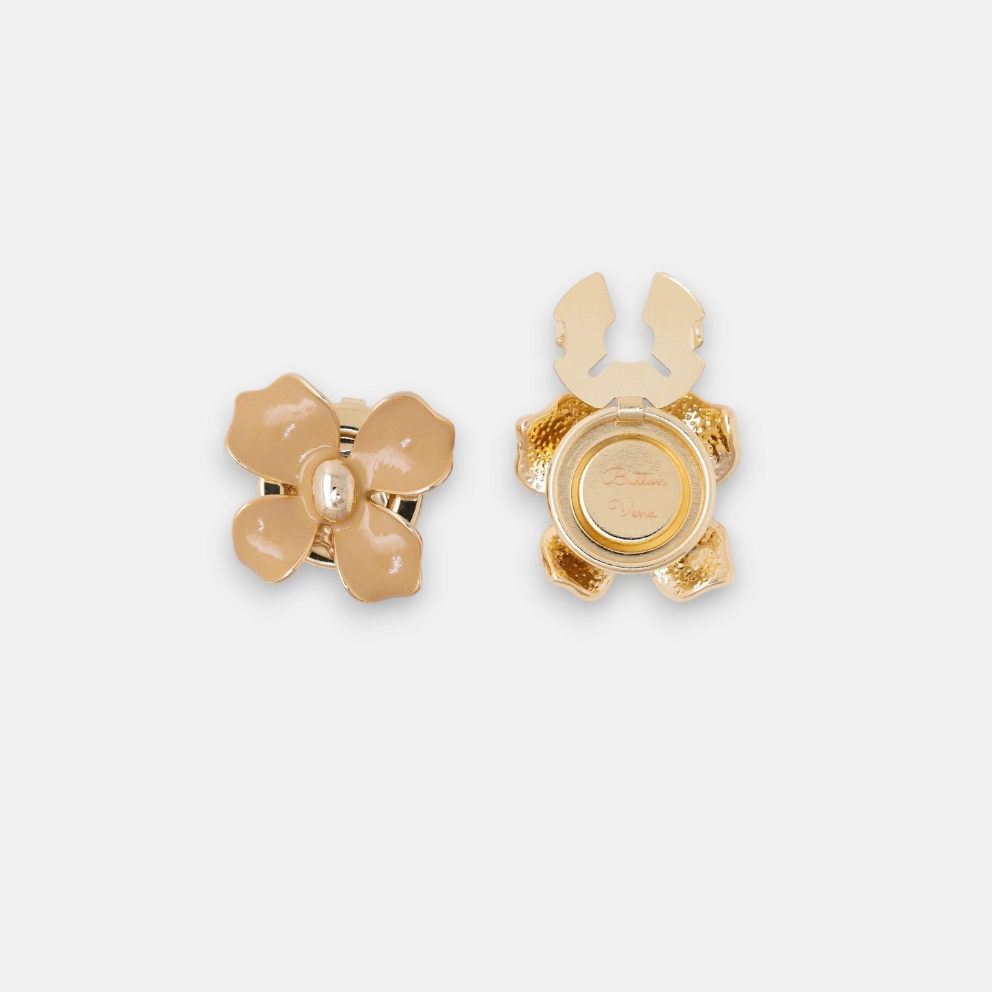 Retro Dahlia Button Cover Set – 14K Gold Enamel in Espresso & Oatmilk
