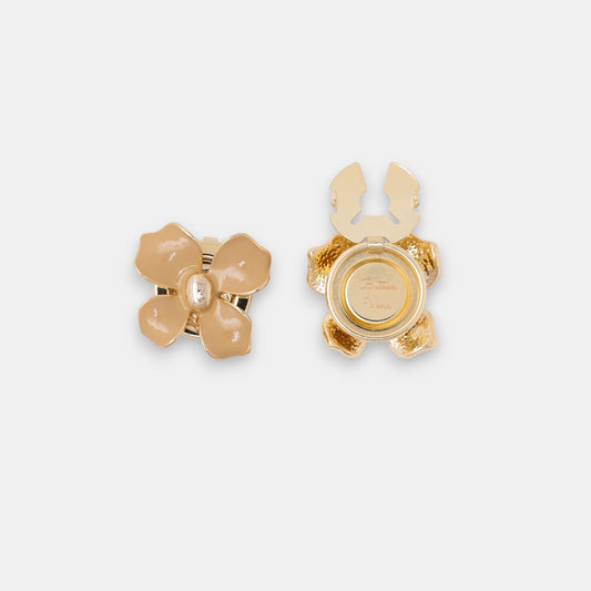 Retro Dahlia Button Cover Set – 14K Gold Enamel in Espresso & Oatmilk