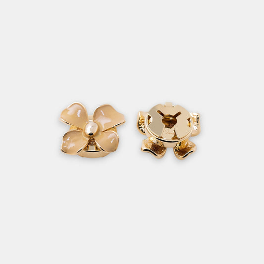 Retro Dahlia Button Cover Set – 14K Gold Enamel in Espresso & Oatmilk