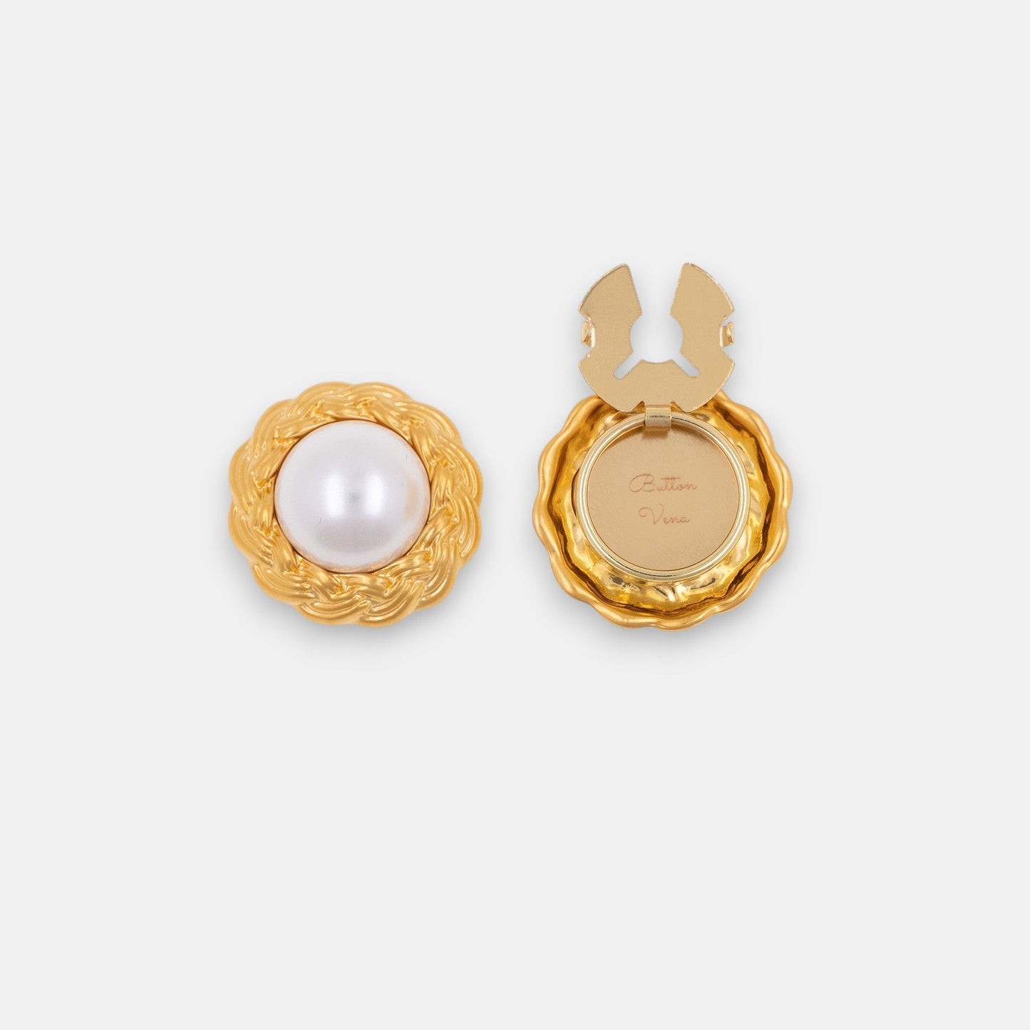 Riviera Pearl Button Cover Set – 22K Gold Braided Frame with Faux Pearl Center