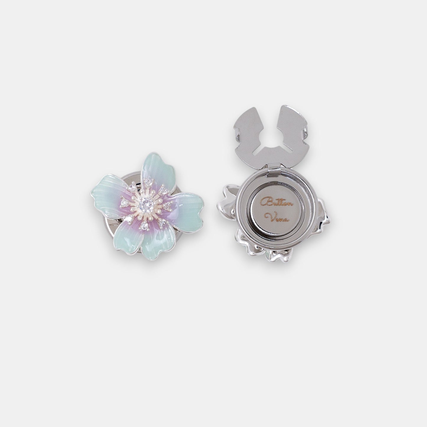 The Iris Button Cover Set – Teal & Violet Enamel with Diamond-Like Zirconia